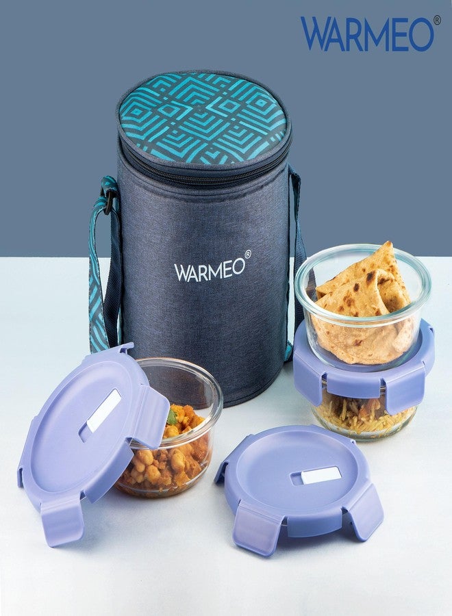 WARMEO علبة طعام وارميو بوروفريش، 3 قطع، مصنوعة من زجاج البوروسيليكات الدائري (سعة كل منها 400 مل) | علبة طعام مانعة للتسرب، آمنة للاستخدام في الميكروويف وغسالة الصحون، مع حقيبة، مناسبة للمكتب والجامعة والمدرسة - Image 4